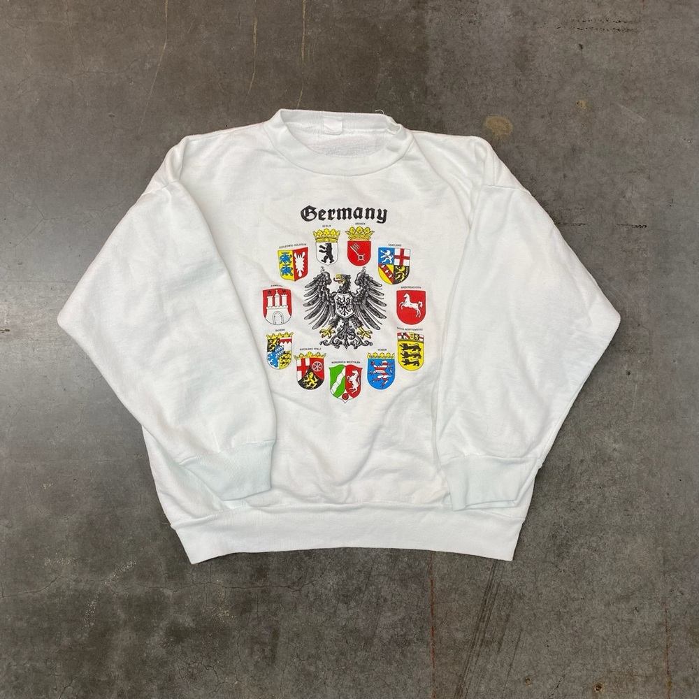VTG Germany Crewneck Sweatshirt White Graphic Eagle Coat‎ Of Arms Mens L